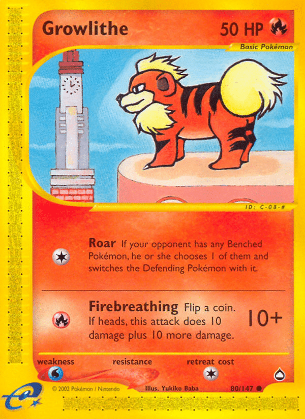 Growlithe Pokémon Aquapolis (80/147) – E-Card