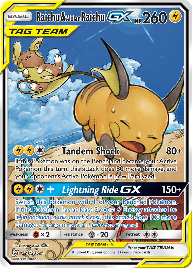 Raichu & Alolan Raichu-GX Pokémon Unified Minds (221/236) – Sun & Moon