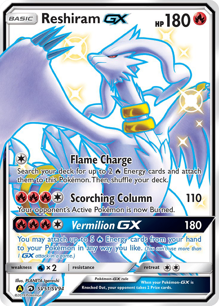 Reshiram-GX Pokémon Hidden Fates Shiny Vault (SV51/94) – Sun & Moon
