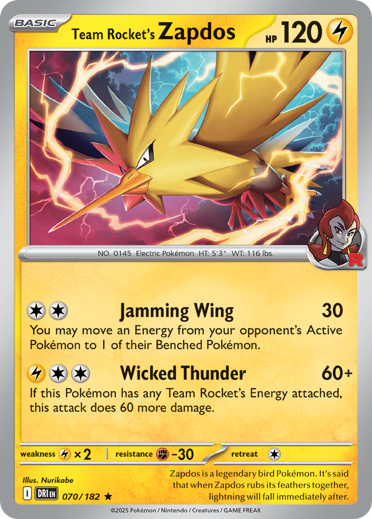 Team Rocket's Zapdos Pokémon Destined Rivals (70/182) – Scarlet & Violet
