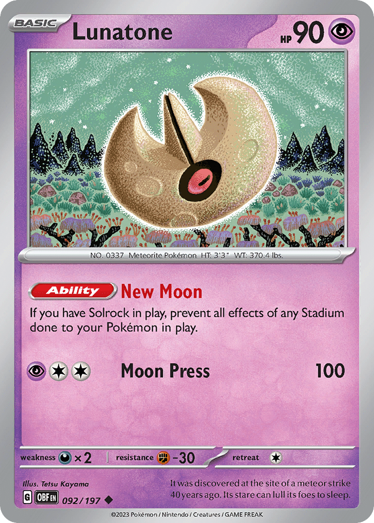 Lunatone Pokémon Obsidian Flames (92/197) – Scarlet & Violet